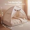 Gorich Twin Bed Tent for Kids, Indoor Privacy Toddler Sleeping Canopy with Mesh Window, Fits Bunk or Floor Bed, Includes Star Lights & Tassels, Cozy Playhouse for Boys Girls Birthday(Cream)