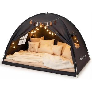 Gorich Twin Bed Tent for Kids, Indoor Privacy Toddler Sleeping Canopy with Mesh Window, Fits Bunk or Floor Bed, Includes Star Lights & Tassels, Cozy Playhouse for Boys Girls Birthday(Black)