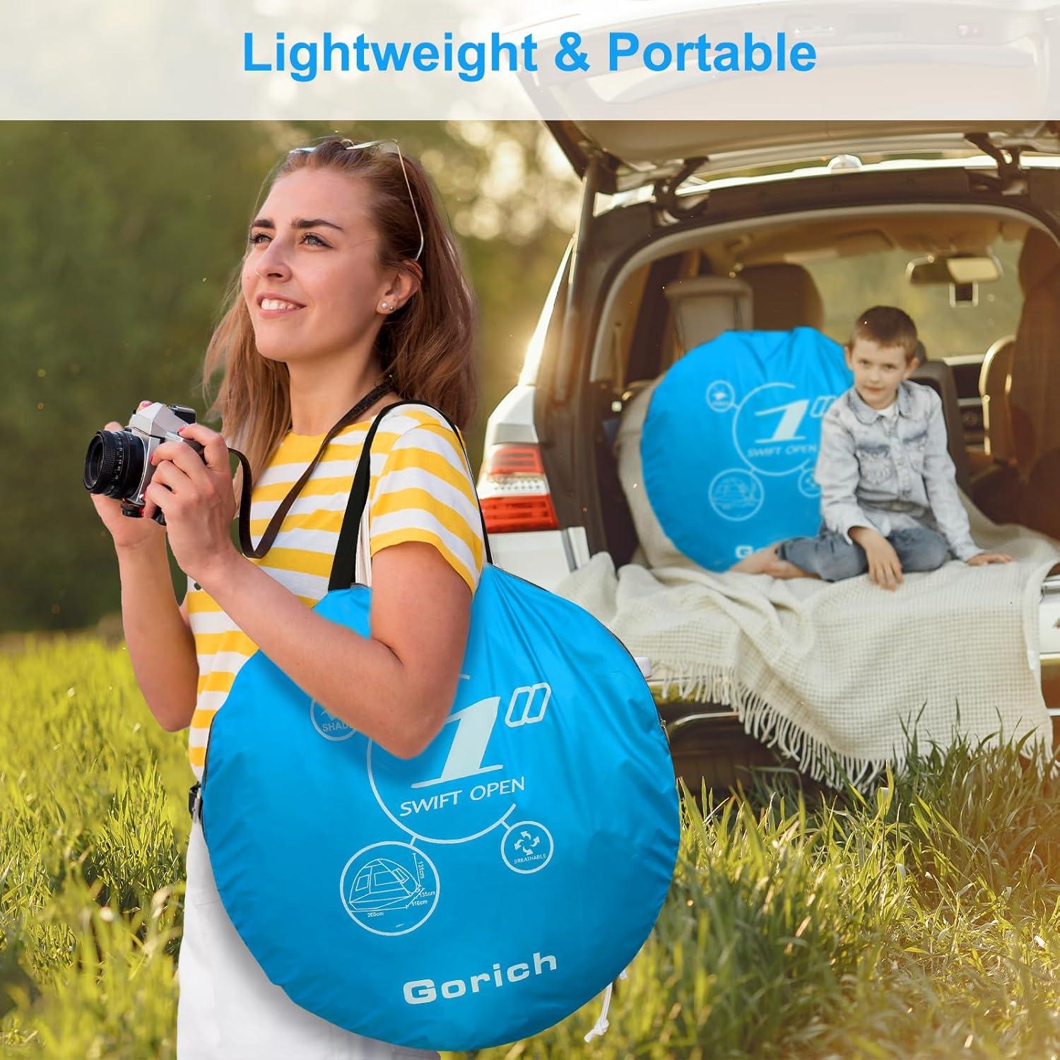 image:imageGorich Easy Pop Up Beach Tent for 34 Person UPF 50 UV Protection Beach Umbrella Sun Shelter Portable Lightweight Shade with Easy Foldable amp Instant SetupSkyblue