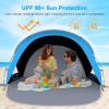 Gorich Beach Tent Sun Shelter with UPF50+ UV Protection for 1-2/3/4-5/6-7 Person, Lightweight & Portable Beach Shade Canopy with 2 Zippered Doors, Easy Setup Family Beach Umbrella(Dark Shelter-Skyblue)
