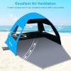 Gorich Easy Pop Up Beach Tent for 3-4 Person, UPF 50+ UV Protection Beach Umbrella Sun Shelter, Portable Lightweight Shade with Easy Foldable & Instant Setup(Dark Shelter-Skyblue)
