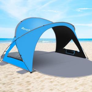 Gorich Beach Tent Sun Shelter with UPF50+ UV Protection for 1-2/3/4-5/6-7 Person, Lightweight & Portable Beach Shade Canopy with 2 Zippered Doors, Easy Setup Family Beach Umbrella(Dark Shelter-Skyblue)