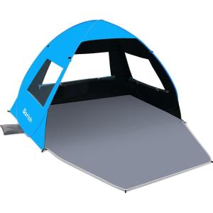 Gorich Easy Pop Up Beach Tent for 3-4 Person, UPF 50+ UV Protection Beach Umbrella Sun Shelter, Portable Lightweight Shade with Easy Foldable & Instant Setup(Dark Shelter-Skyblue)