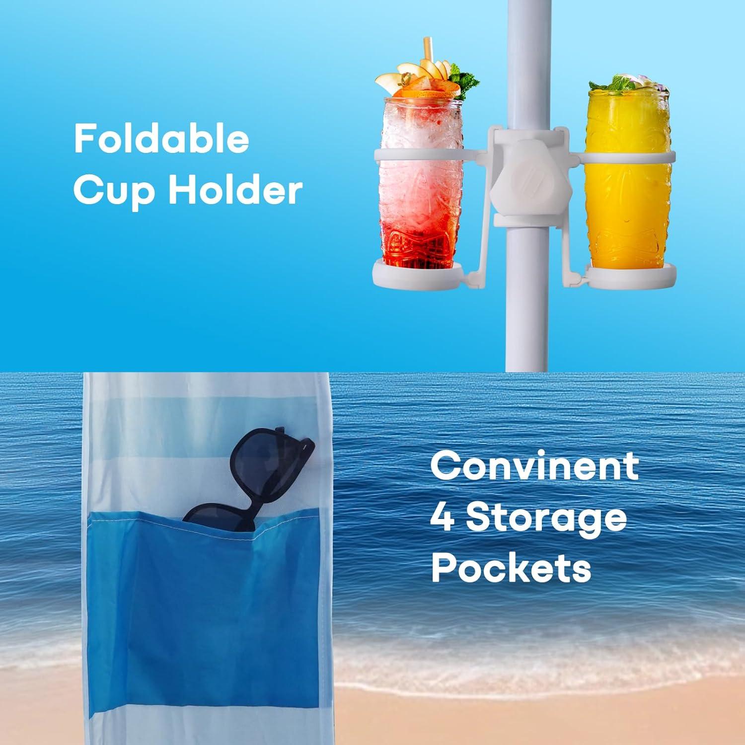 image:imageGorich Beach Cabana with UPF50 UV Protection 8x8 FT10x10 FT Beach Canopy Tent with Side Wall Easy Setup Windproof Portable Sun Shelter Shade for FamilyOcean Blue Stripe