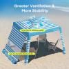 Gorich Beach Cabana with UPF50+ UV Protection, 8×8 FT/10×10 FT Beach Canopy Tent with Side Wall, Easy Setup, Windproof Portable Sun Shelter Shade for Family(Ocean Blue Stripe)