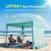 Gorich Beach Cabana with UPF50+ UV Protection, 8×8 FT/10×10 FT Beach Canopy Tent with Side Wall, Easy Setup, Windproof Portable Sun Shelter Shade for Family(Mint Stripe)
