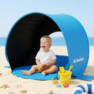 Gorich Pop Up Baby Beach Tent with UPF50+ UV Protection, Portable Toddler Sun Shelter with Mesh Ventilation, Lightweight & Foldable Play Shade Tent for Beach, Park & Backyard(Dark Shelter-Skyblue)