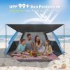 Gorich Beach Tent Sun Shelter with Canopy, Easy Setup UPF50+ UV Protection Sun Shade for 3-4/5-6/7-8 Person, Lightweight & Compact Beach Umbrella for Family Travel(Dark Shelter-Skyblue)
